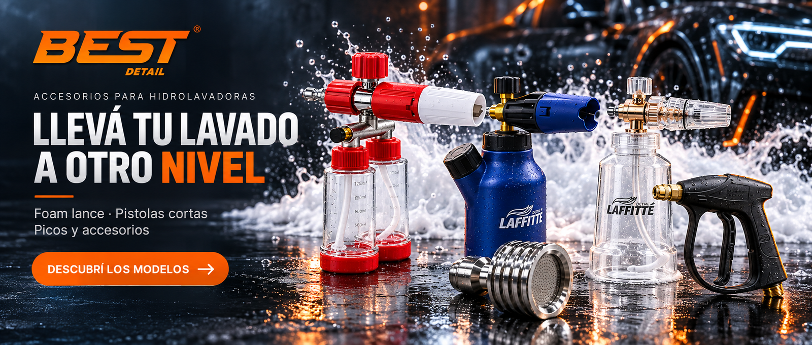Llevá tu lavado a otro nivel. Accesorios para hidrolavadoras: foam lance de conexión a hidrolavadora, pistolas cortas, picos y accesorios. Descubrí los modelos en Best Detail.